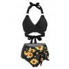 Ring Sunflower Knot High Waisted Wrap Bikini Swimwear - BLACK M