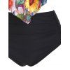 Dual Strap Sunflower Ruched Flounce Tankini Swimwear - multicolor M