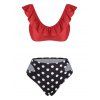 Polka Dot Ruffles Cut Out Bikini Swimwear - RED XL