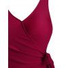Solid Tie Side Surplice One-piece Swimsuit - DEEP RED XL