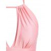 Vacation One-piece Swimsuit Ruched Keyhole Cut Out Striped Print Plunge Halter Swimwear - LIGHT PINK S