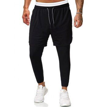 

Drawstring Layered 2 In 1 Capri Sports Pants, Black