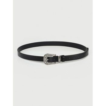 

Retro Floral Carved Pin Buckle Western Belt, Black