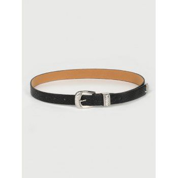 

Retro Rhinestone Pin Buckle Textured Belt, Black