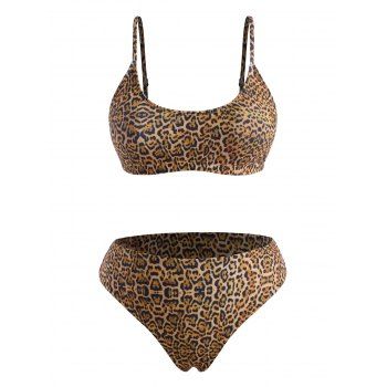 

Leopard Print Plus Size Cheeky Bikini Swimwear, Multicolor
