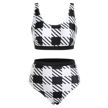 

Checkered High Waisted Tank Bikini Swimwear, Black