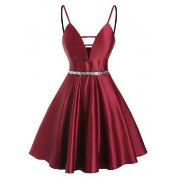 

Sequined Ladder Cut Plunge Party Dress, Deep red