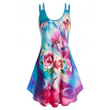 

Plus Size Multicolored Flower Printed Dress, Multicolor