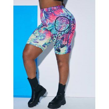 

Tie Dye Star Feather Plus Size Biker Shorts, Multicolor