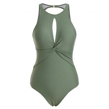 

Keyhole Open Back Twisted One-piece Swimsuit, Deep green