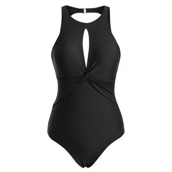 

Keyhole Open Back Twisted One-piece Swimsuit, Black