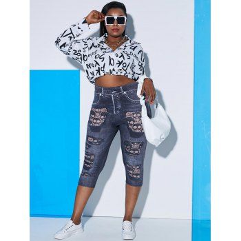 Plus Size 3D Skull Jean Print Cropped Jeggings