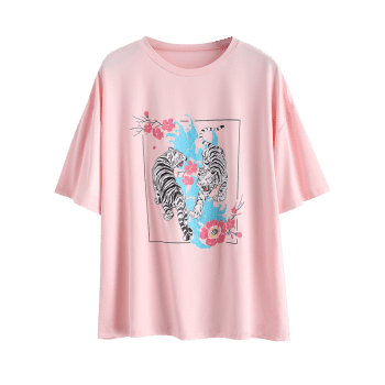 Plus Size Tiger Floral Print T-shirt