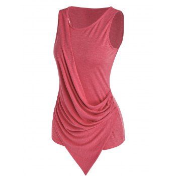 

Asymmetrical Heathered Draped Overlay Tank Top, Red