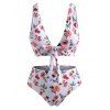 Maillot de Bain Tankini Noué Découpé Fleuri de Grande Taille - Blanc 1XL