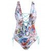 Maillot de Bain à Imprimé Plante de Grande Taille Une-Pièce à Lacets - multicolor 1XL