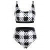 Checkered High Waisted Tank Bikini Swimwear - BLACK M