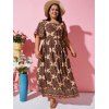 Ethnic Printed Lace Up Flutter Sleeve Plus Size Dress - COFFEE 4X