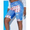 Plus Size 3D Print Distressed American Flag Bike Shorts - BLUE 5X