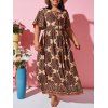 Ethnic Printed Lace Up Flutter Sleeve Plus Size Dress - COFFEE 4X