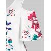 Plus Size Cold Shoulder Floral Print Asymmetric Tee - WHITE 3X