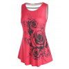 Débardeur Trapèze Découpé Imprimé à Rose Grande Taille - Rouge 2X
