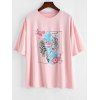 T-shirt Imprimé à Tigre Floral Grande Taille - Rose clair 2XL