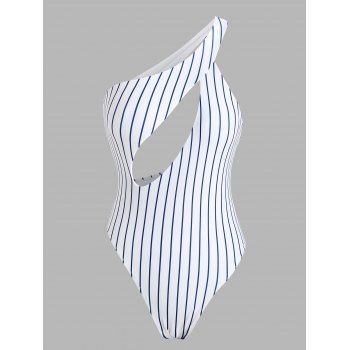 Striped One Shoulder Cutout One-piece Swimsuit dresslily imagine noua 2022