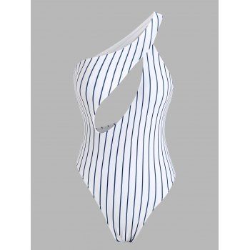 

Vertical Striped One Shoulder Cutout One-piece Swimsuit, White