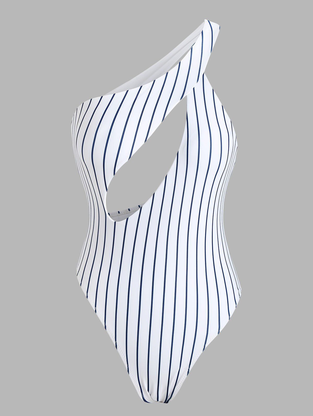 Striped One Shoulder Cutout One-piece Swimsuit - WHITE XXL
