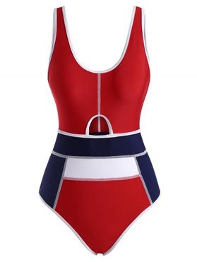 Binding Color Blocking High Cut Topstitch One-piece Swimsuit