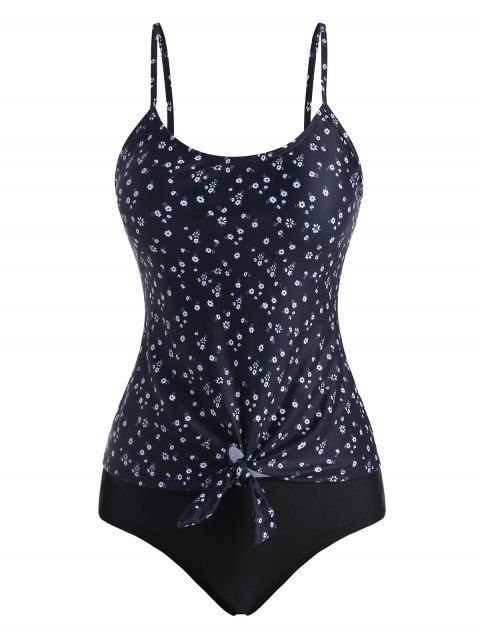 Ditsy Floral Knotted Contrast Tankini Swimwear