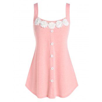 Women Plus Size Flower Embellished Buttoned Tunic Tank Top Clothing Online 1x Light pink