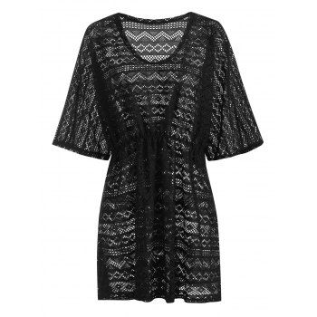 

Hollow Out Waisted Pullover Beach Cover Up, Black
