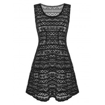 

Hollow Out Sleeveless Beach Cover Up Dress, Black