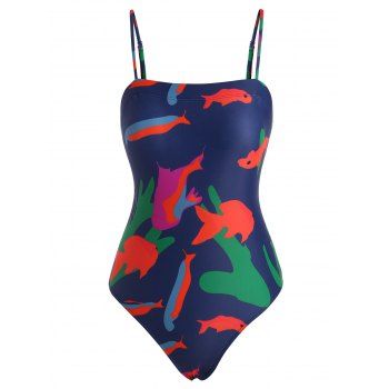 

Fish Print Cami One-piece Swimsuit, Multicolor