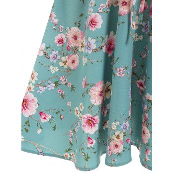 Cold Shoulder Floral Print Lace-up Dress