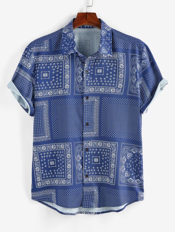 Chemise à Imprimé Echarpe à Manches Courtes - Bleu XL