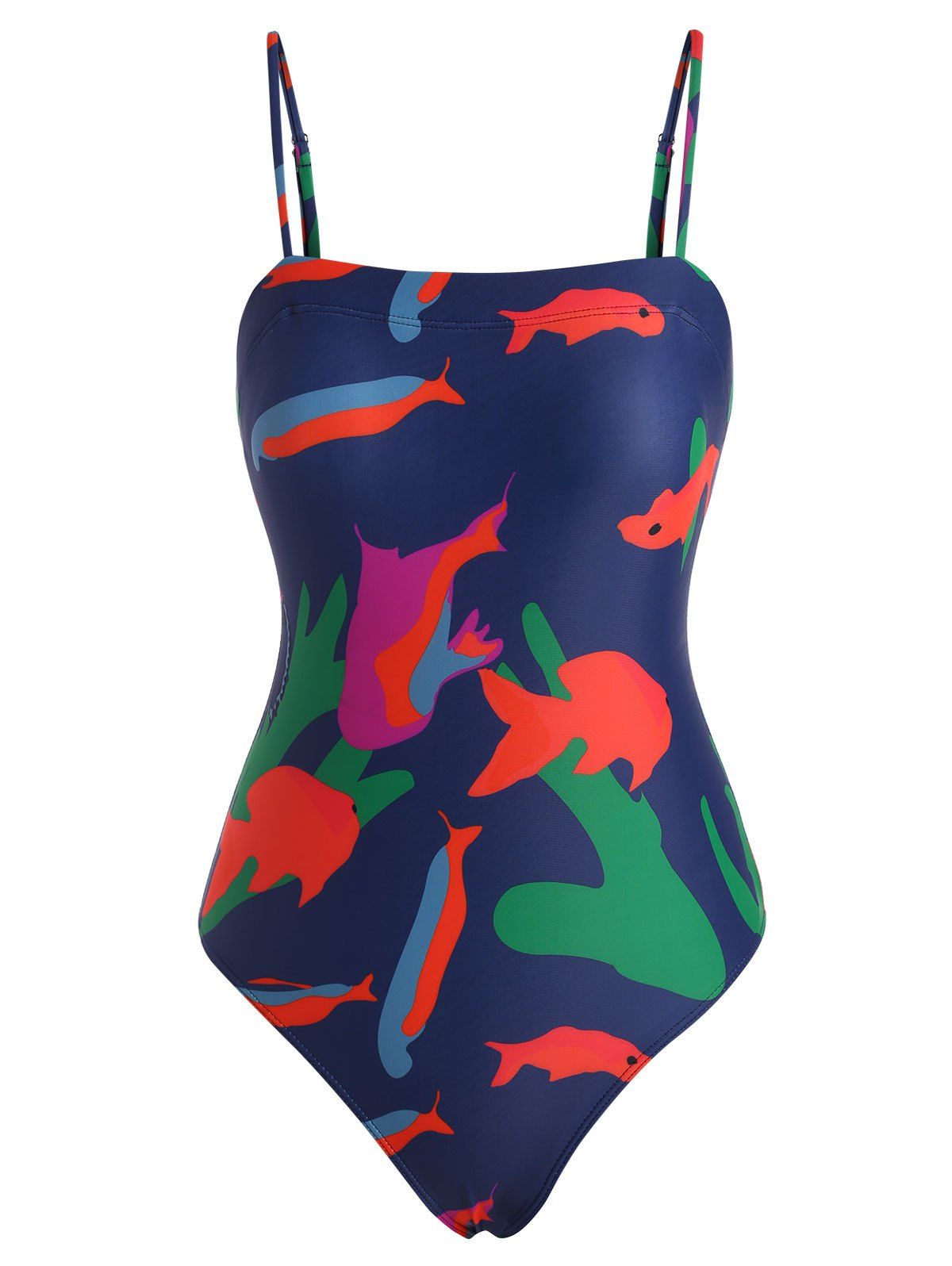 Fish Print Cami One-piece Swimsuit - multicolor L