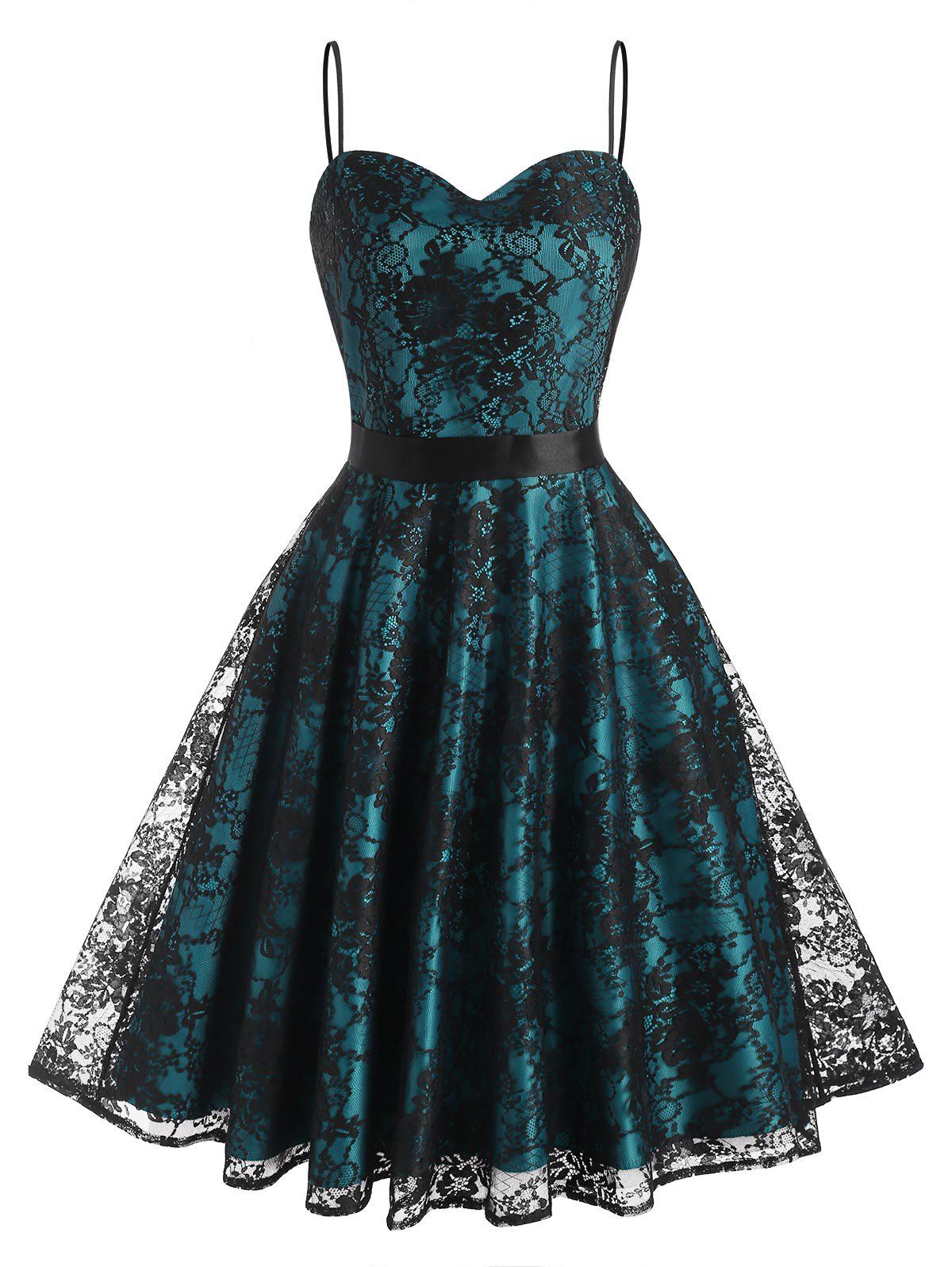 Summer Back Zipper Cami Lace Party Dress - BLUE 2XL