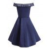 Off The Shoulder Ball Gown Dress Floral Lace Panel Mini Party Dress - DEEP BLUE S