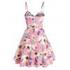 Flower Print A Line Mini Sundress Surplice V Neck High Waist Summer Dress - LIGHT PINK XL