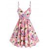 Flower Print A Line Mini Sundress Surplice V Neck High Waist Summer Dress - LIGHT PINK XL