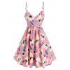 Mini Robe d'Eté Ligne A Superposée à Imprimé Florale à Taille Haute à Col V - Rose clair XXL