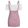 Off The Shoulder Bowknot T-shirt and Heathered Suspender Underbust Top - LIGHT PINK M