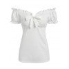 Off The Shoulder Bowknot T-shirt and Heathered Suspender Underbust Top - LIGHT PINK M