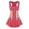 Plus Size Lace Up Racerback Tank Top - RED 5X