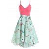 Robe Mi-longue Haute Basse Irrégulière à Imprimé Fleurie de Cottagecore Nouée à Côté - Vert clair M