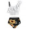 Tummy Control Tankini Swimsuit Floral Swimwear Sunflower Flounce Striped Ruched Summer Beach Bathing Suit - BLACK M