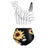 Tummy Control Tankini Swimsuit Floral Swimwear Sunflower Flounce Striped Ruched Summer Beach Bathing Suit - BLACK M